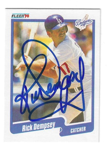 Autographed RICK DEMPSEY Los Angeles Dodgers 1990 Fleer Card