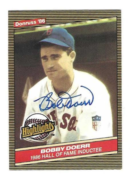 Autographed BOBBY DOERR Boston Red Sox 1986 Donruss Highlights Card