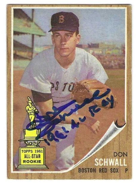 Autographed DON SCHWALL "1961 AL ROY" Boston Red Sox 1962 Topps Card
