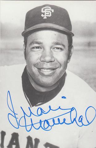 Autographed B&amp;W Rowe Postcard JUAN MARICHAL San Francisco Giants