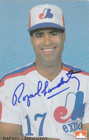 SIGNED Team Issued Postcard RAFAEL LANDESTOY Montreal Expos