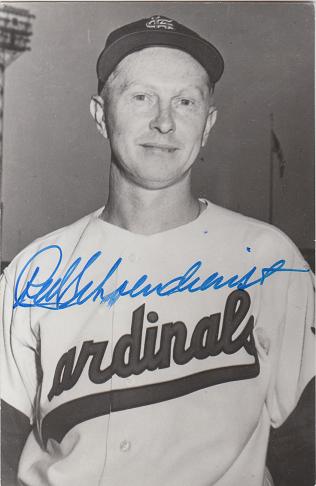 SIGNED B&amp;W Rowe Postcard RED SCHOENDIENST Cardinals