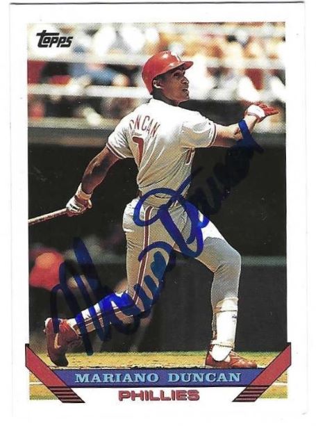 AUTOGRAPHED MARIANO DUNCAN Philadelphia Phillies 1993 Topps Card