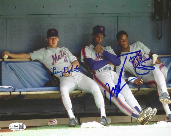 AUTOGRAPHED LENNY DYKSTRA, DOC GOODEN and DARRYL STRAWBERRY 8X10 New York Mets photo JSA