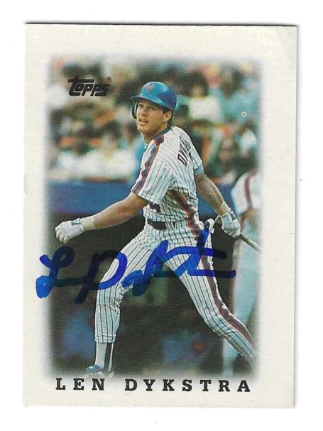Autographed LENNY DYKSTRA New York Mets 1988 Topps Leaders Mini card