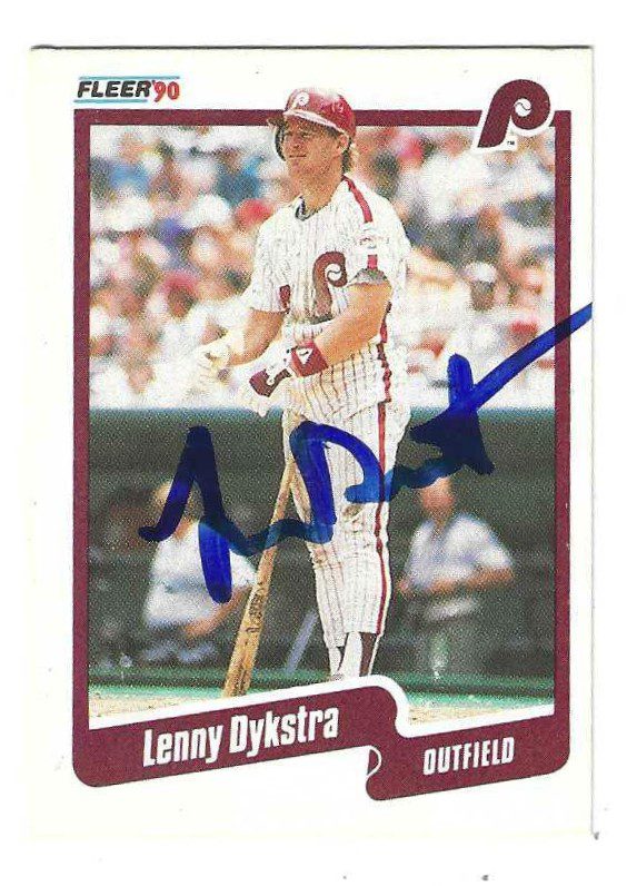 Autographed LENNY DYKSTRA Philadelphia Phillies 1990 Fleer Card