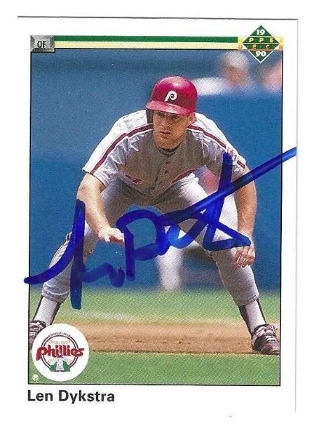 Autographed LENNY DYKSTRA Philadelphia Phillies 1990 Upper Deck Card