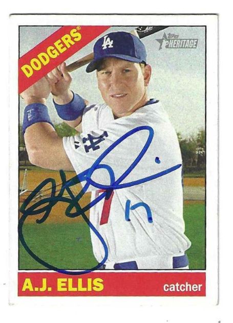Autographed A.J. ELLIS Los Angeles Dodgers 2015 Topps Heritage Card #171
