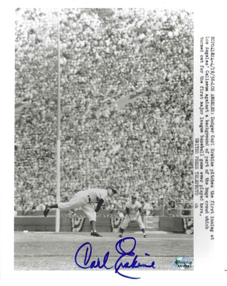 AUTOGRAPHED  CARL ERSKINE 8x10 Los Angeles Dodgers photo