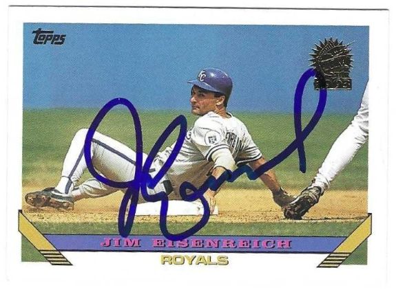 Autographed JIM EISENREICH Kansas City Royals 1993 Topps Card