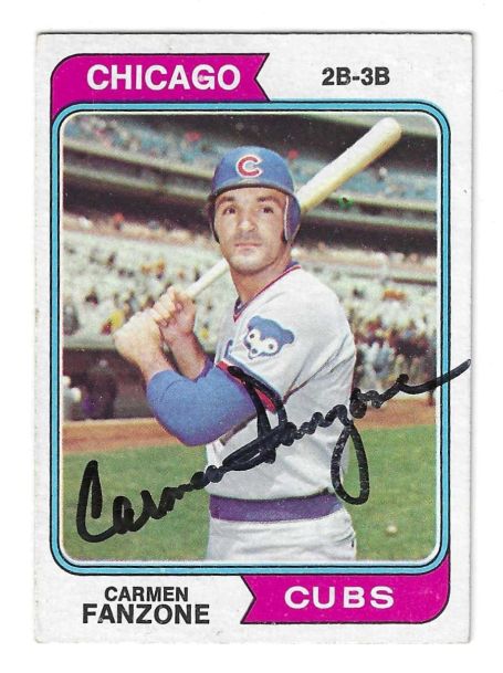 Autographed CARMEN FANZONE Chicago Cubs 1974 Topps Card