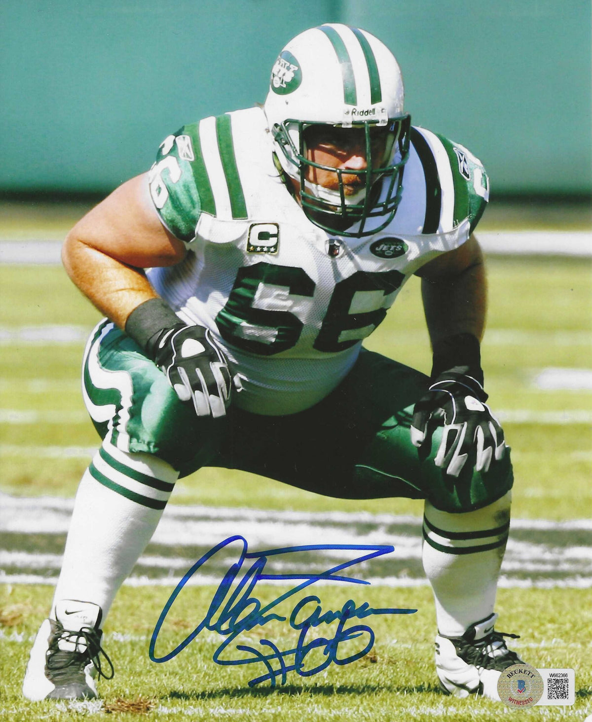Signed 8x10 Alan Faneca New York Jets photo w/Beckett witness Hologram