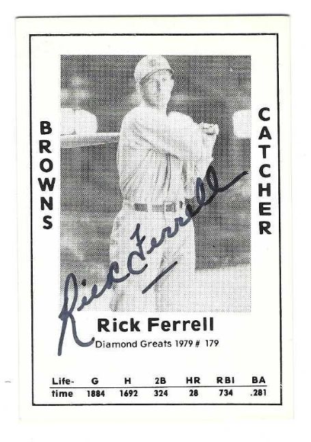 Autographed RICK FERRELL 1979 TCMA Diamond Greats card