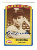 Autographed RICK FERRELL Boston Red Sox 1990 Swell Baseball Greats card