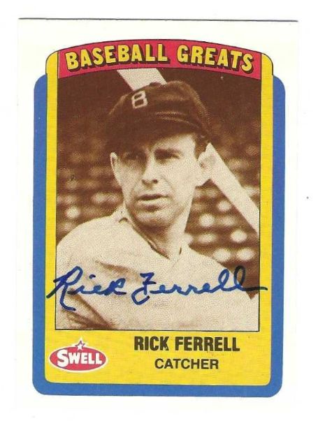 Autographed RICK FERRELL Boston Red Sox 1990 Swell Baseball Greats card