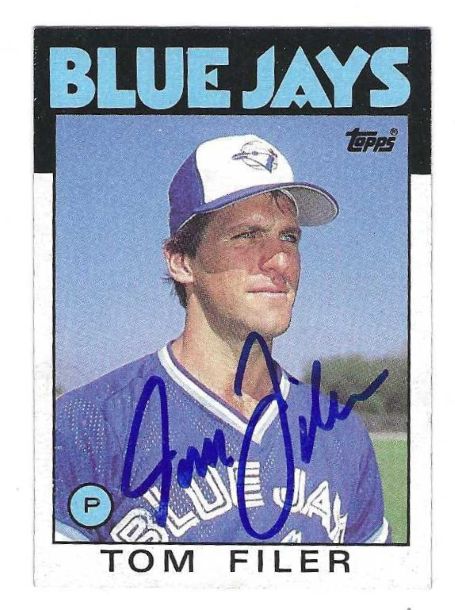 Autographed TOM FILER Toronto Blue Jays 1986 Topps Card