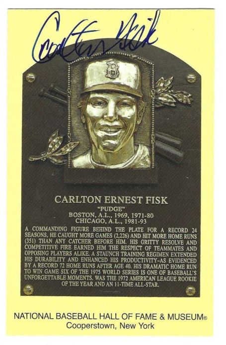 Autographed Carlton Fisk Hall of Fame Gold Plaque