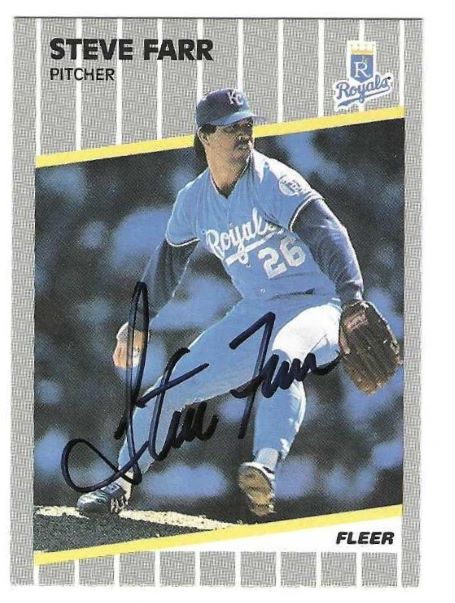 Autographed STEVE FARR Kansas City Royals 1989 Fleer Card