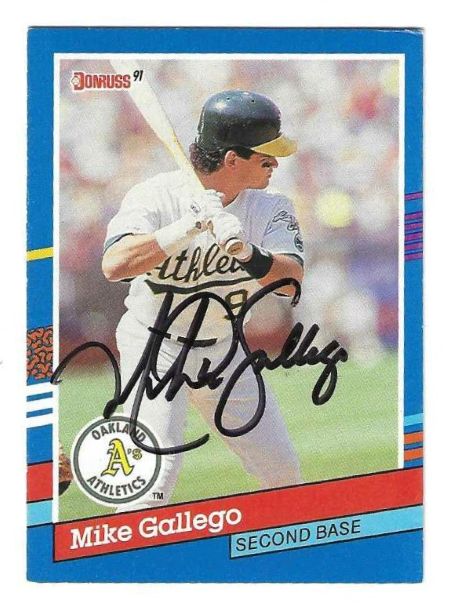 Autographed MIKE GALLEGO Oakland A's 1991 Donruss Card