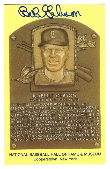 Autographed Bob Gibson Hall of Fame Gold Plaque