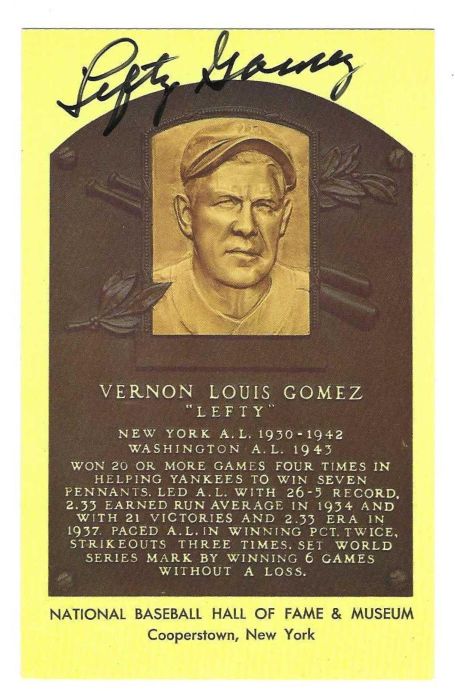 Autographed Lefty Gomez Hall of Fame Gold Plaque