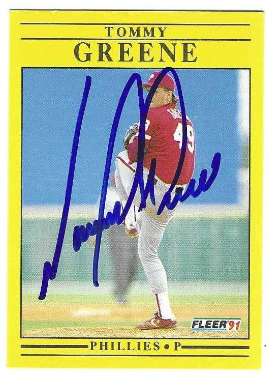 Autographed TOMMY GREENE Philadelphia Phillies 1991 Fleer Card