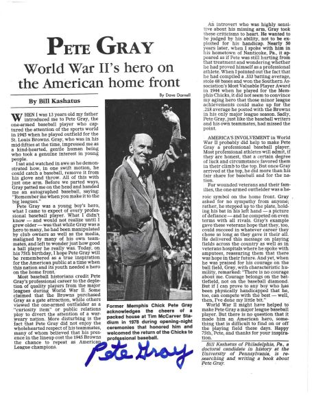 AUTOGRAPHED PETE GRAY 8X10 St. Louis Browns Photo