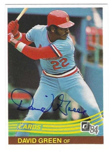 Autographed DAVID GREEN St. Louis Cardinals 1984 Donruss Card