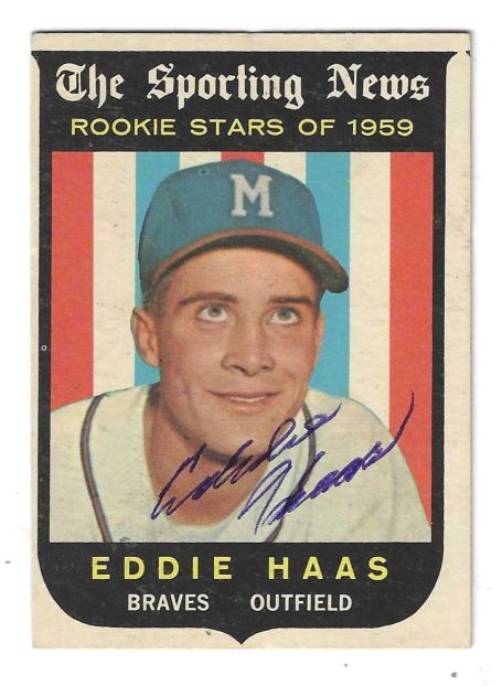 Autographed EDDIE HAAS Milwaukee Braves 1959 Topps Card