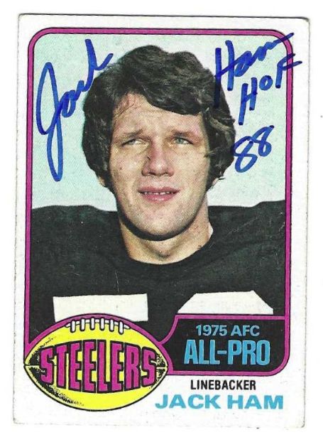 Autographed 1976 Topps JACK HAM "HOF 88" Pittsburgh Steelers card #420