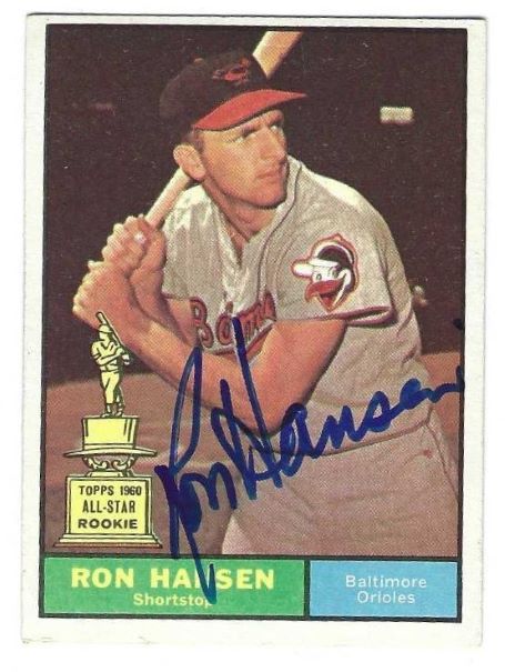 Autographed RON HANSEN Baltimore Orioles 1961 Topps Card
