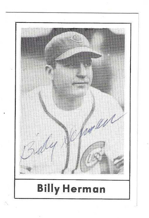 Autographed BILLY HERMAN Chicago Cubs 1978 Grand Slam Card