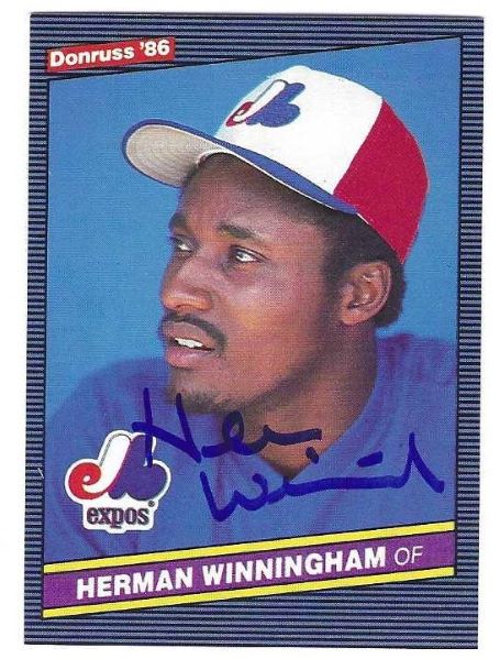 Autographed HERM WINNINGHAM Montreal Expos 1986 Donruss Card