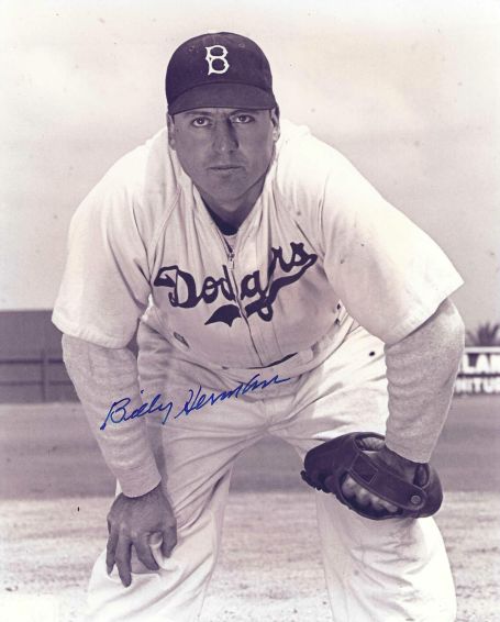 Autographed BILLY HERMAN 8x10 Brooklyn Dodgers Photo