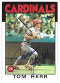 Autographed TOM HERR St. Louis Cardinals 1986 Topps Card
