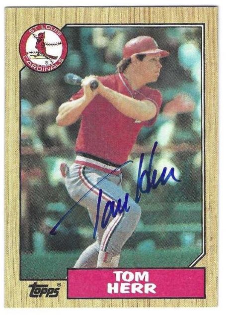 Autographed TOM HERR St. Louis Cardinals 1987 Topps Card