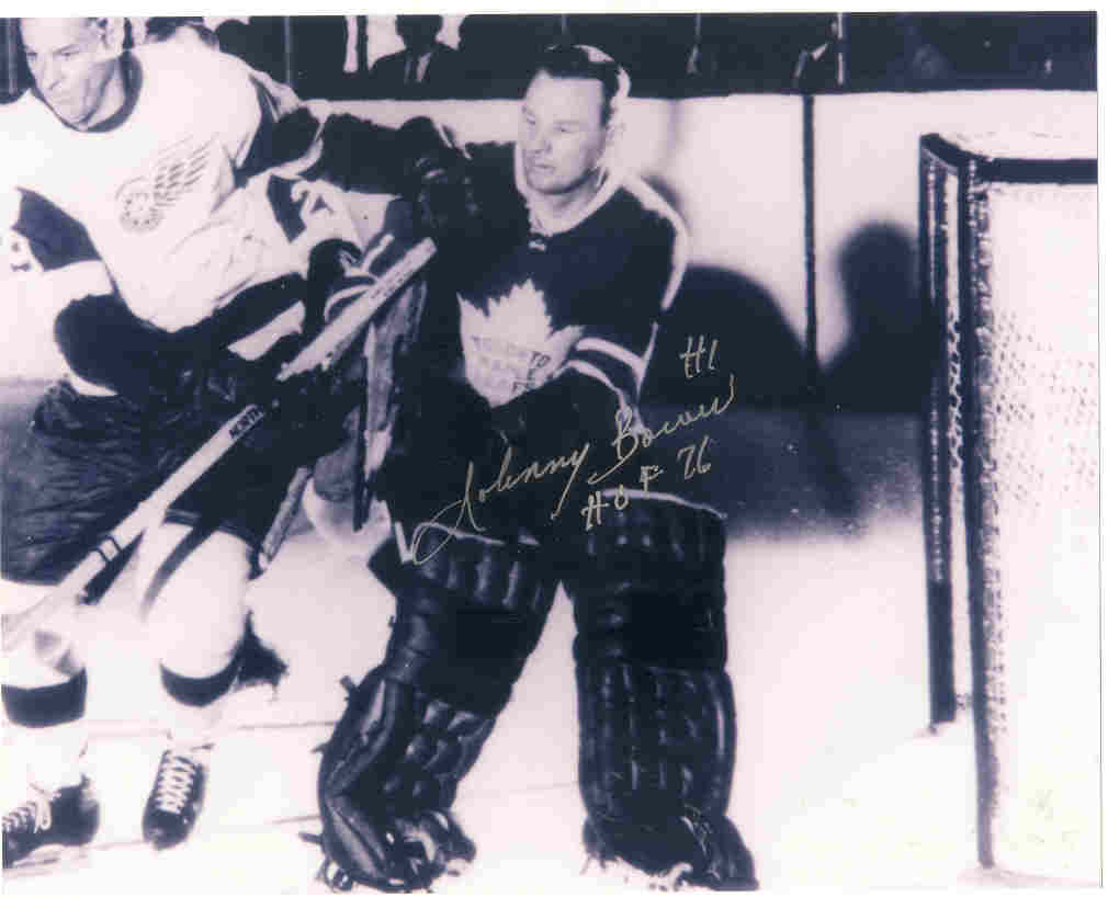 AUTOGRAPHED JOHNNY BOWER 8X10 Maple Leafs Photo