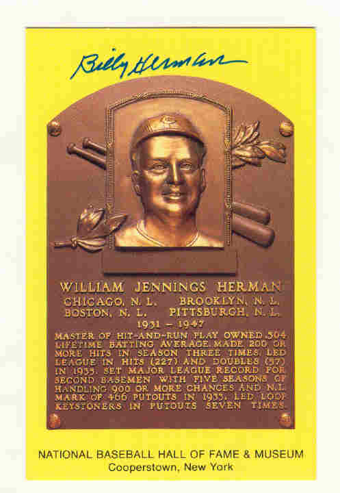 Autographed Billy Herman Hall of Fame Gold Plaque