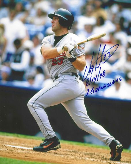AUTOGRAPHED CHRIS HOILES "8/14/98 2 Grand Slams" 8X10 Baltimore Orioles Photo