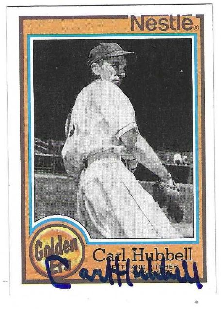 Autographed CARL HUBBELL New York Giants 1987 Topps Nestle Card
