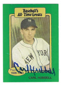 Autographed CARL HUBBELL New York Giants 1987 Hygrade Baseball's All Time Greats Card