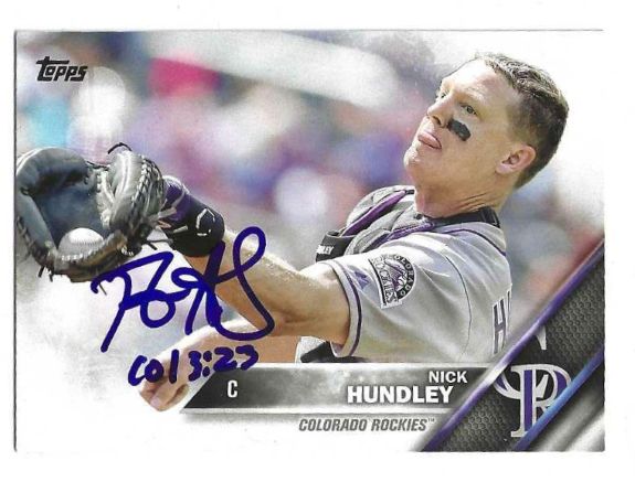 Autographed NICK HUNDLEY Colorado Rockies 2016 Topps Card