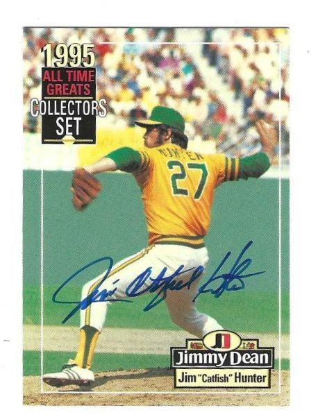 Signed JIM CATFISH HUNTER Oakland A's 1995 Jimmy Dean All-Time Greats Card