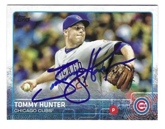 Autographed TOMMY HUNTER Chicago Cubs 2015 Topps Card