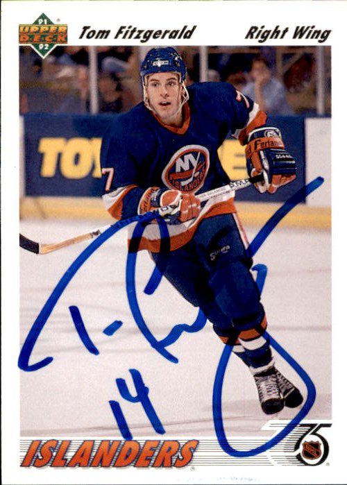 Autographed 1991-92 Upper Deck #389 Tom Fitzgerald New York Islanders Hockey card