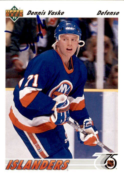 Autographed 1991-92 Upper Deck #49 Dennis Vaske New York Islanders Hockey card