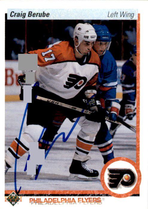 Autographed 1990-91 Upper Deck #450 Craig Berube Philadelphia Flyers Hockey card