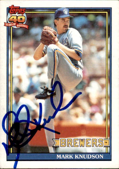 Autographed MARK KNUDSON 1991 Topps Card