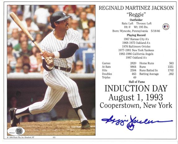 Autographed REGGIE JACKSON New York Yankees 8X10 HOF Induction Day Photo JSA