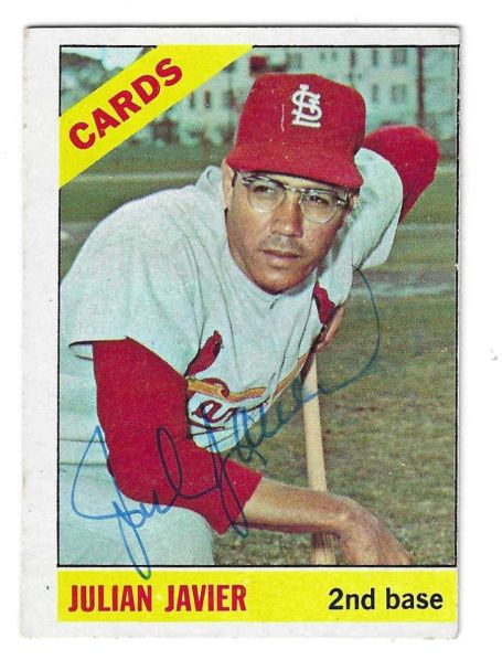 Autographed JULIAN JAVIER St. Louis Cardinals 1966 Topps Card